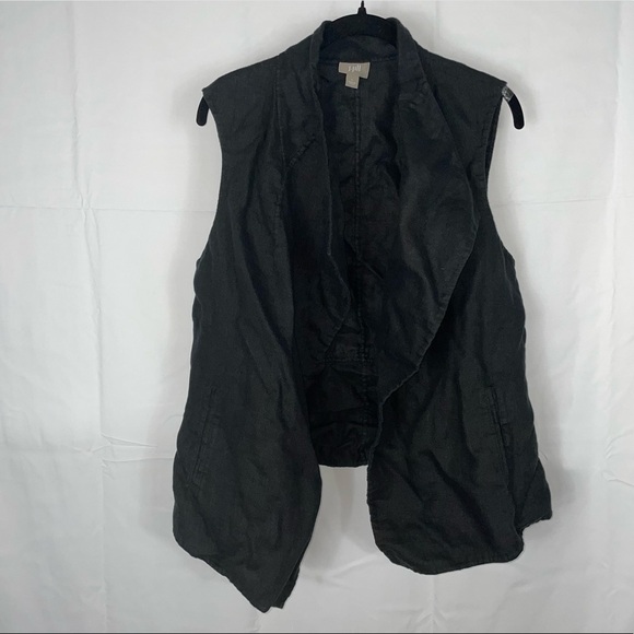 J.Jill Vest Cardigan Linen Waterfall Draped Open Front Asymmetrical Sleeveless - Picture 1 of 12